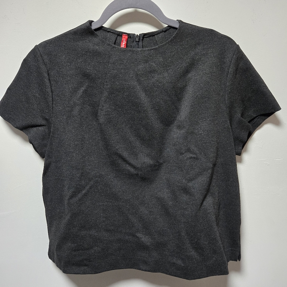 Spanx The Perfect Funnel Short Sleeve Shirt Size Large Charcoal Gray Neutral